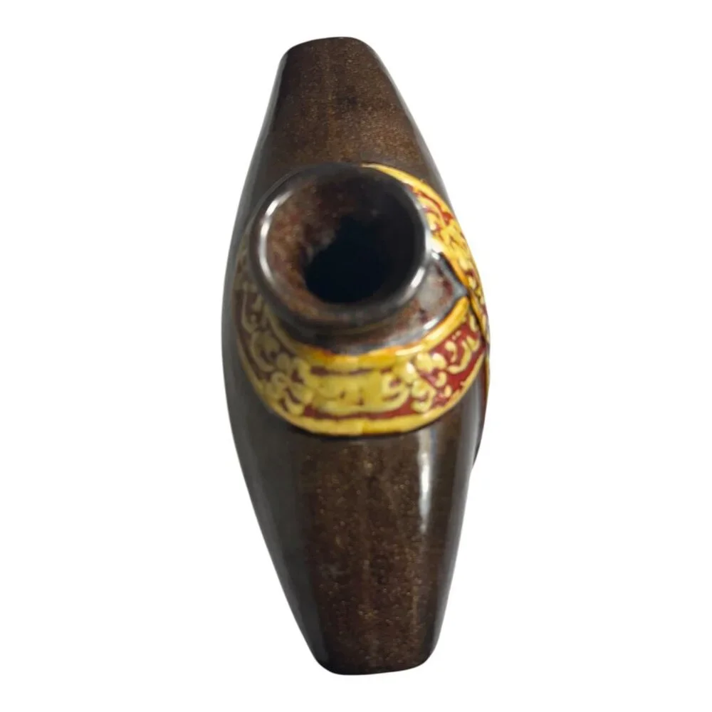 Vintage Kimono-Inspired Ceramic Abstract Vase W/ Ornate Red & Gold Detailing 12”